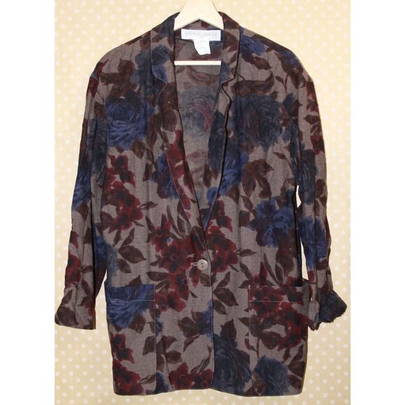 GASTON JAUNET FR 40 US 8 10 France VTG Wool Floral Oversize Blazer Jacket Artsy - Picture 4 of 8